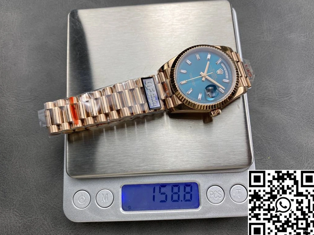 QF Tungsten Gold 36mm M128235-0085 v5 Date Factory Day Dial Steel Rose Blue Rolex 0327